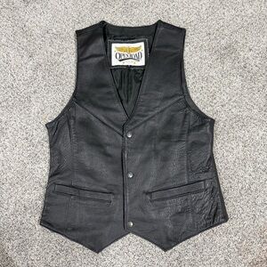 Vintage Open Road Black Genuine Leather Vest Jacket Snap Button Women’s Small